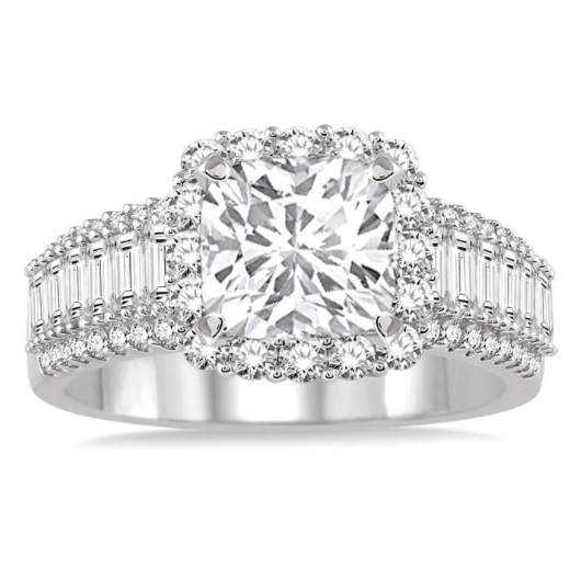 14K White Gold Cushion Halo Semi-Mount Engagement Ring