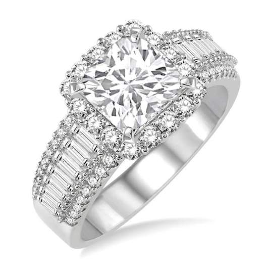 14K White Gold Cushion Halo Semi-Mount Engagement Ring