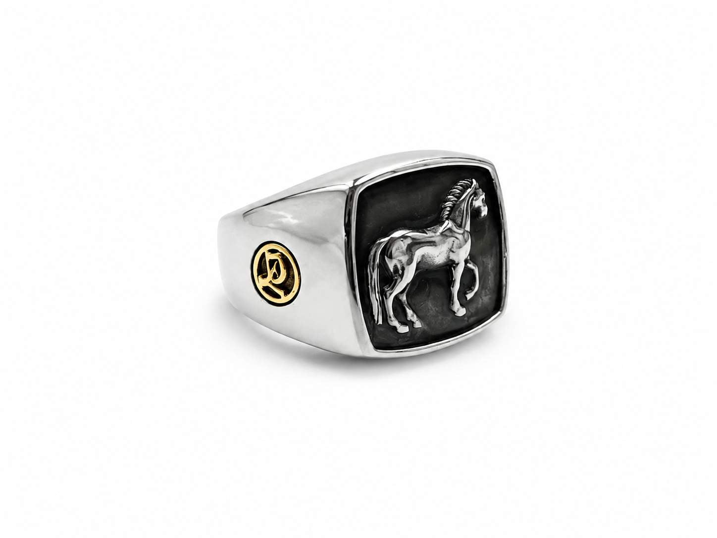 Pre-Owned David Yurman Sterling silver and 22K Gold Petrvs Horse Signet Ring