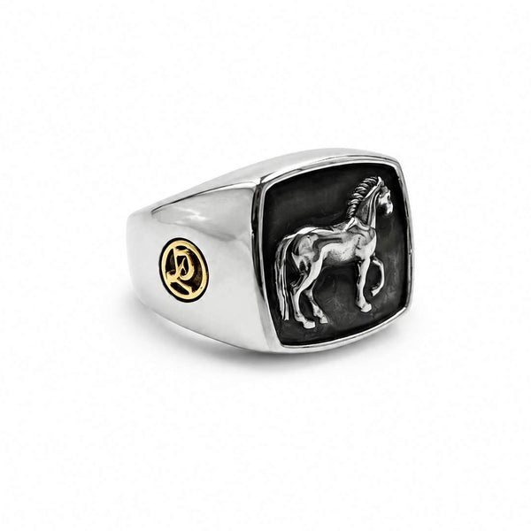 Pre-Owned David Yurman Sterling silver and 22K Gold Petrvs Horse Signet Ring