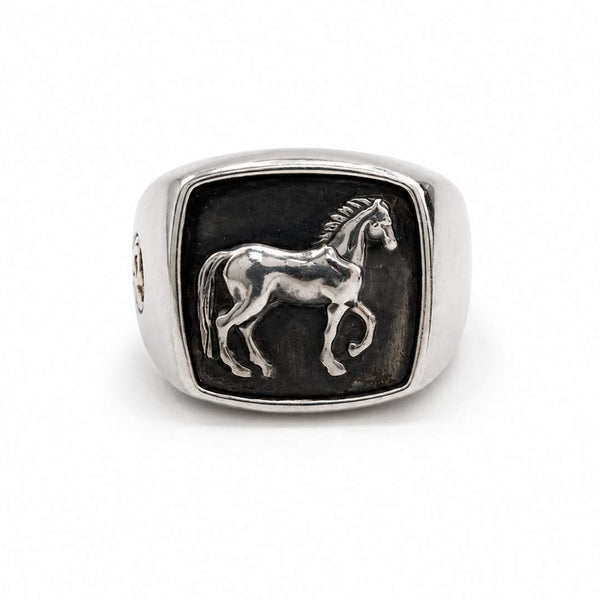 Pre-Owned David Yurman Sterling silver and 22K Gold Petrvs Horse Signet Ring
