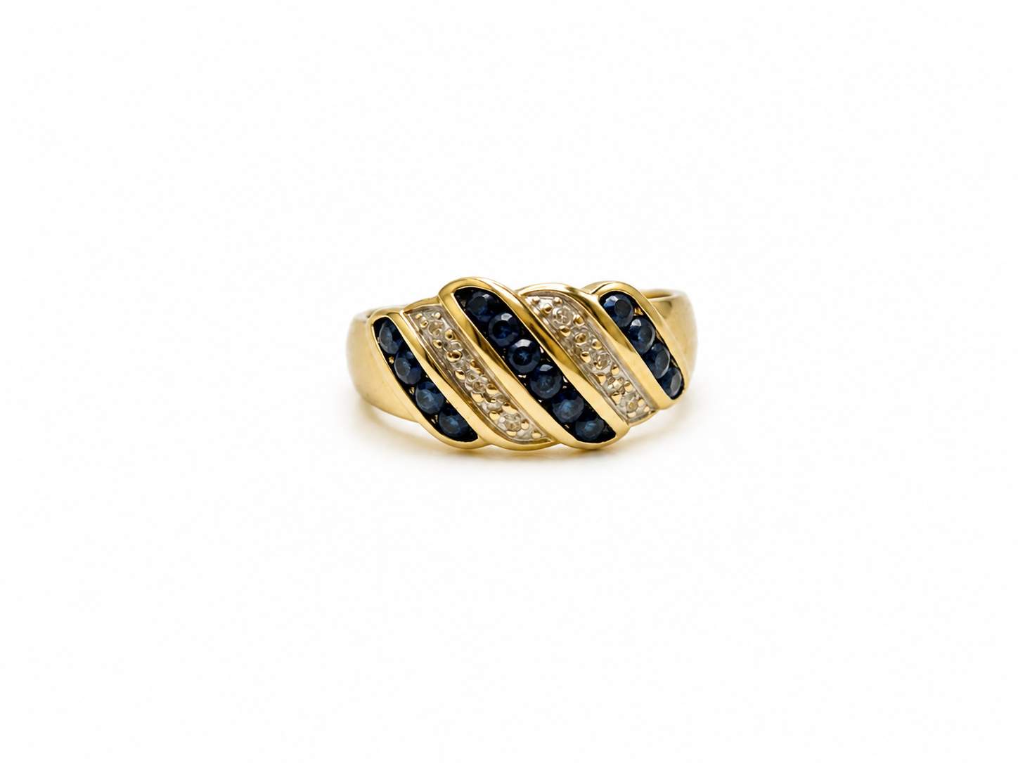 14K Yellow gold  Sapphire diamond band