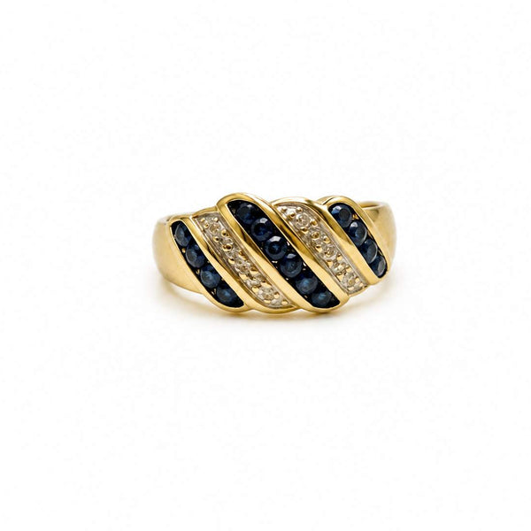 14K Yellow gold  Sapphire diamond band