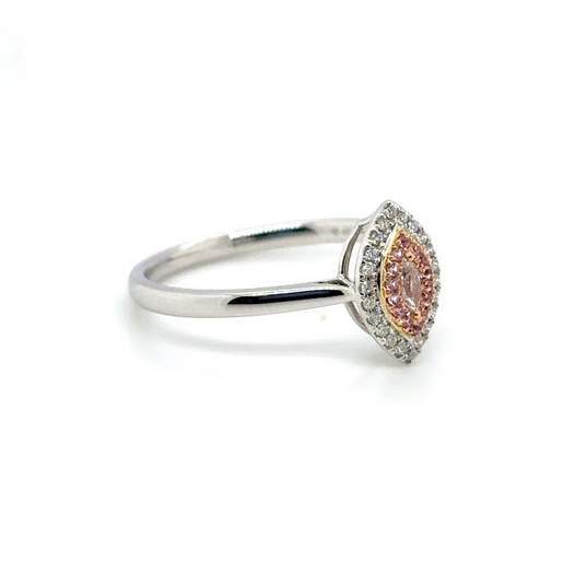 18K White Gold Fancy Pink Diamond Halo Ring