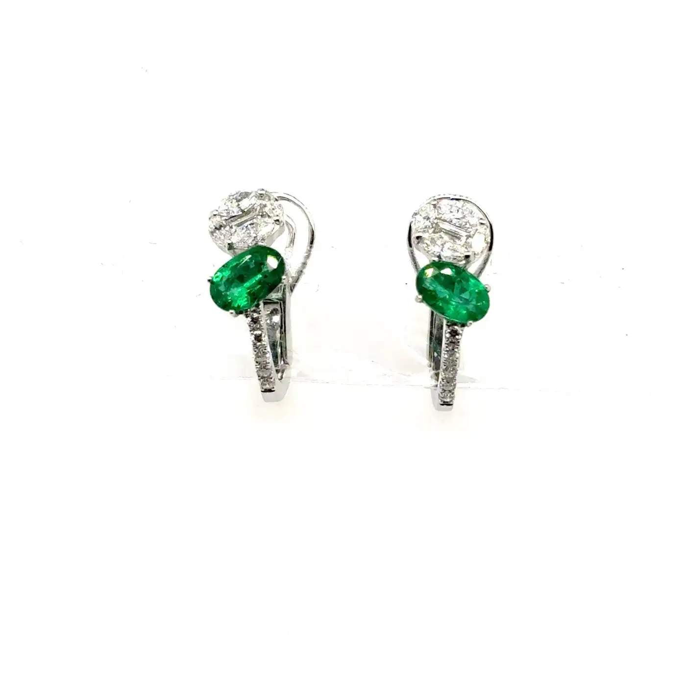 18K Emerald And Diamond Omega Back Earrings
