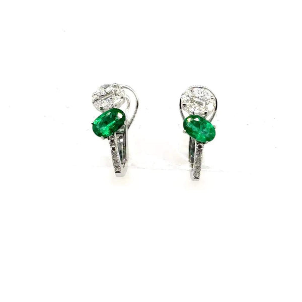 18K Emerald And Diamond Omega Back Earrings