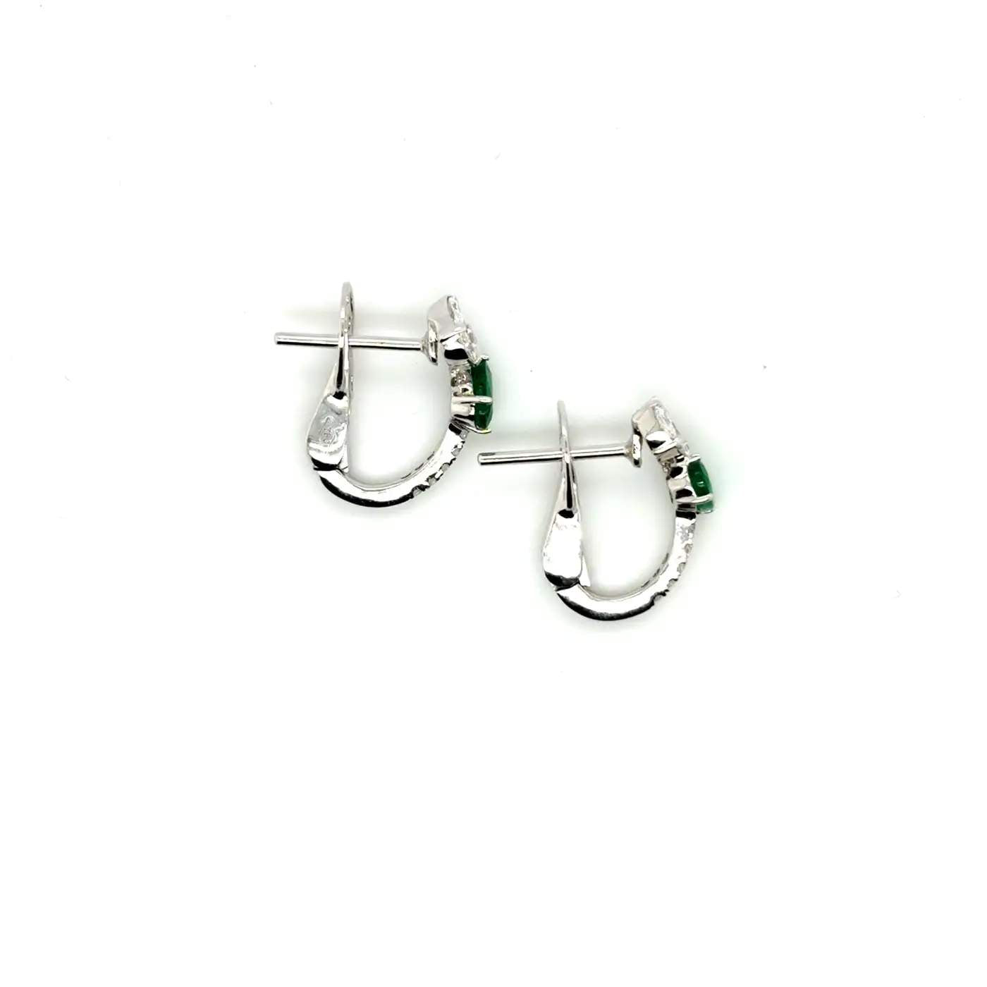 18K Emerald And Diamond Omega Back Earrings