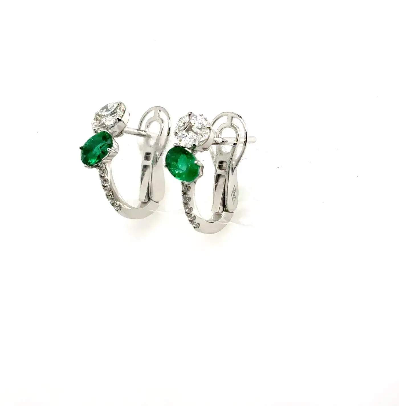 18K Emerald And Diamond Omega Back Earrings
