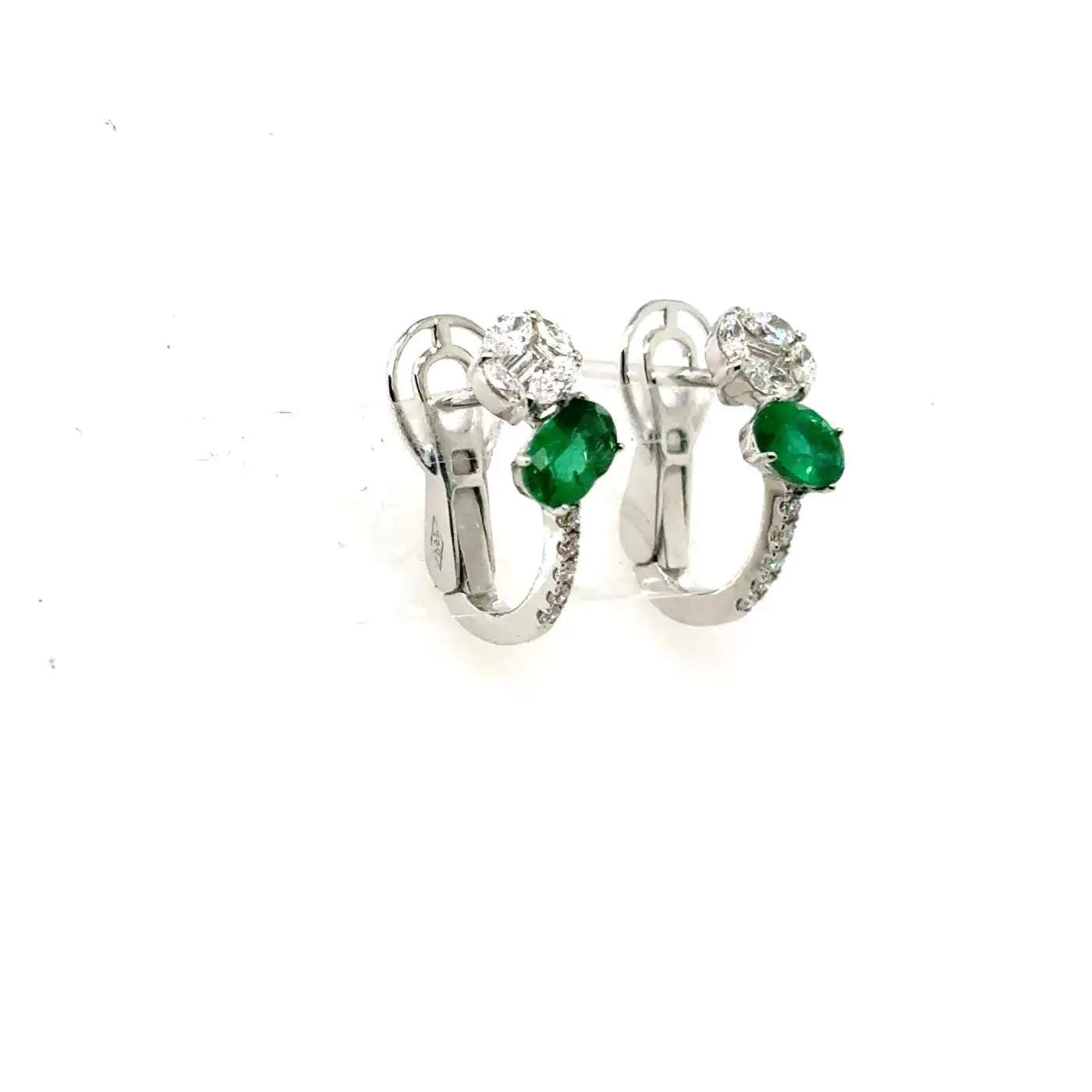 18K Emerald And Diamond Omega Back Earrings