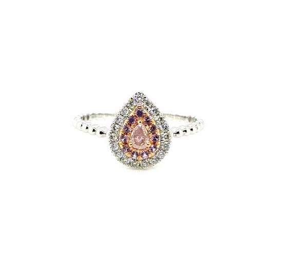 18K White Gold Fancy Pink Pear Diamond Ring