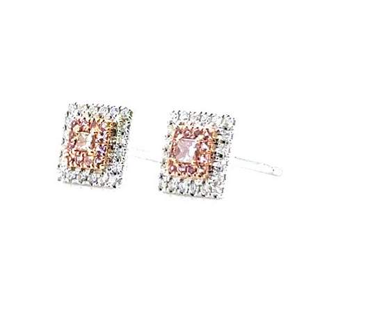 18K White Gold Fancy Pink Diamond Square Earrings