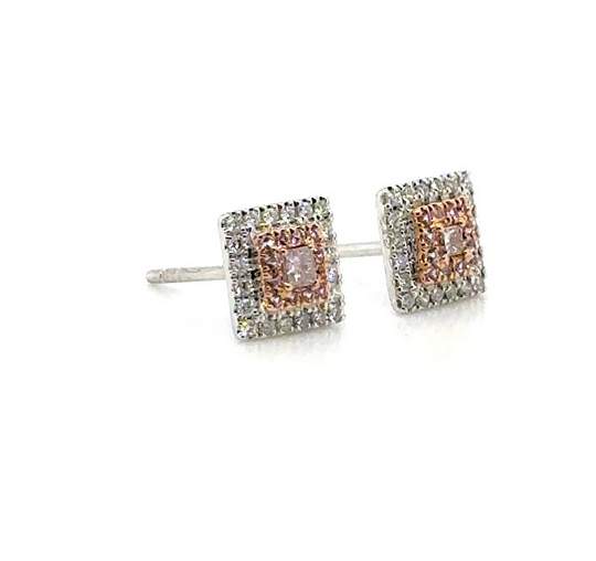 18K White Gold Fancy Pink Diamond Square Earrings