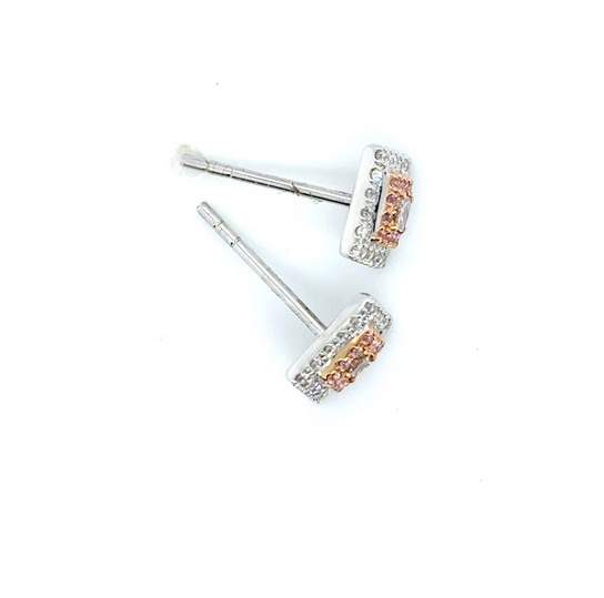 18K White Gold Fancy Pink Diamond Square Earrings
