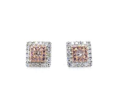 18K White Gold Fancy Pink Diamond Square Earrings