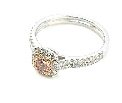 18K White Gold Fancy Pink Diamond Cushion Ring