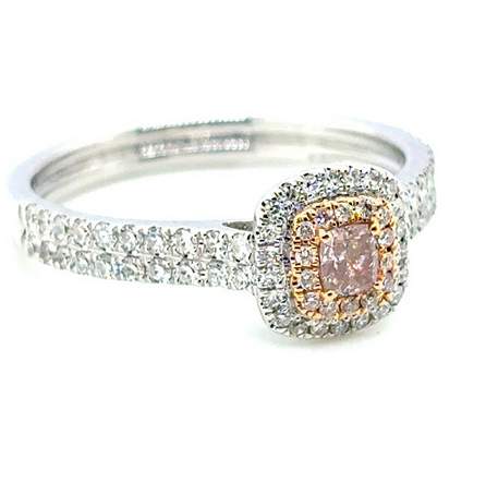 18K White Gold Fancy Pink Diamond Cushion Ring