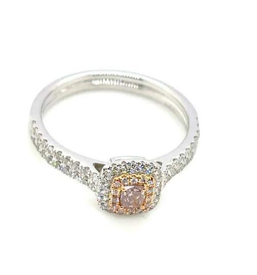 18K White Gold Fancy Pink Diamond Cushion Ring