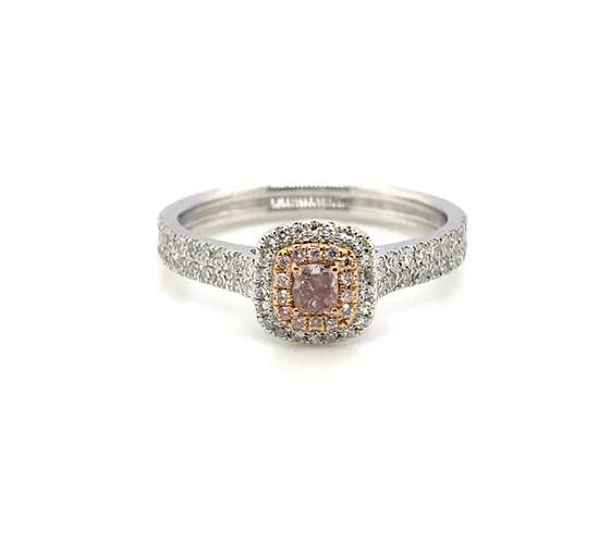 18K White Gold Fancy Pink Diamond Cushion Ring