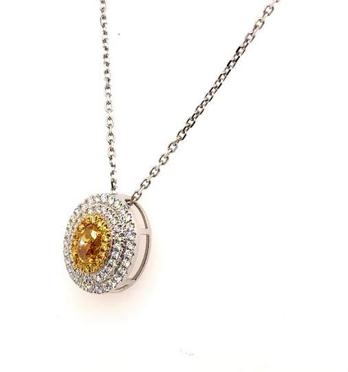 18K White Gold Fancy Yellow Diamond Oval Necklace .43ctw