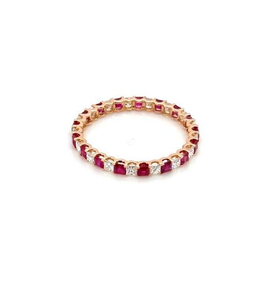 18K Rose Gold Ruby & Diamond Band Ring