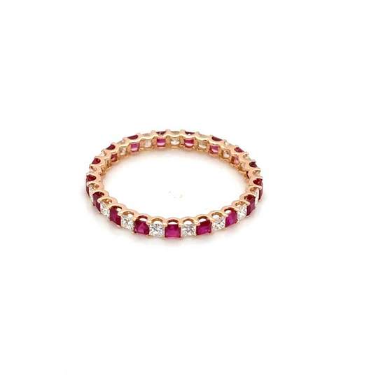 18K Rose Gold Ruby & Diamond Band Ring