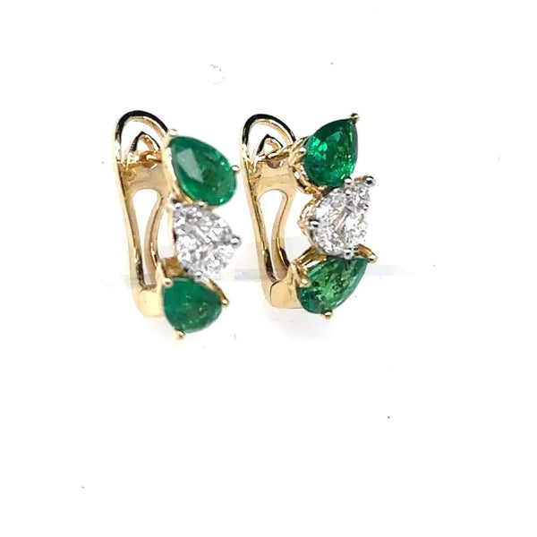 18K Emerald And Diamond Omega Back Earrings