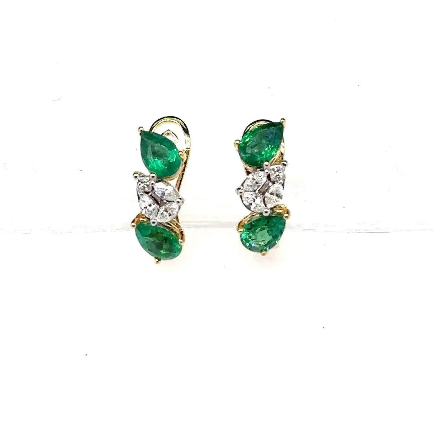 18K Emerald And Diamond Omega Back Earrings