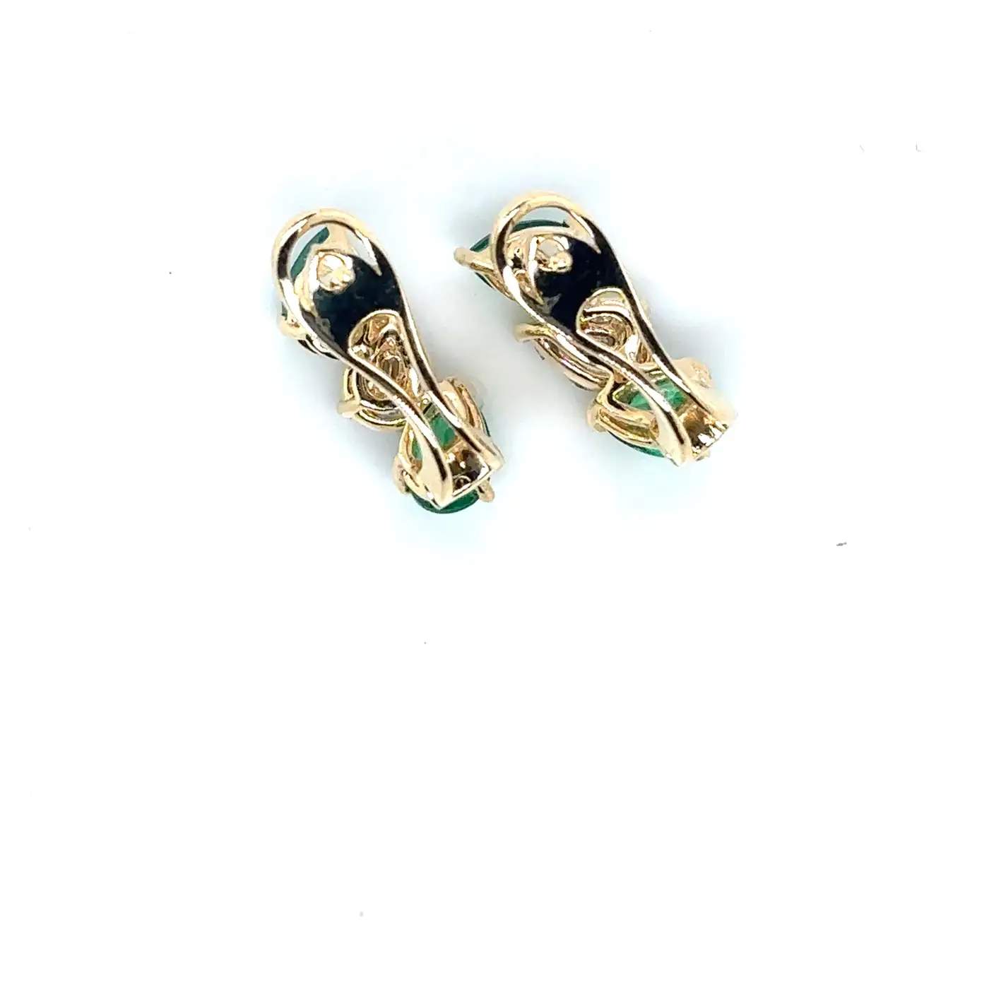 18K Emerald And Diamond Omega Back Earrings