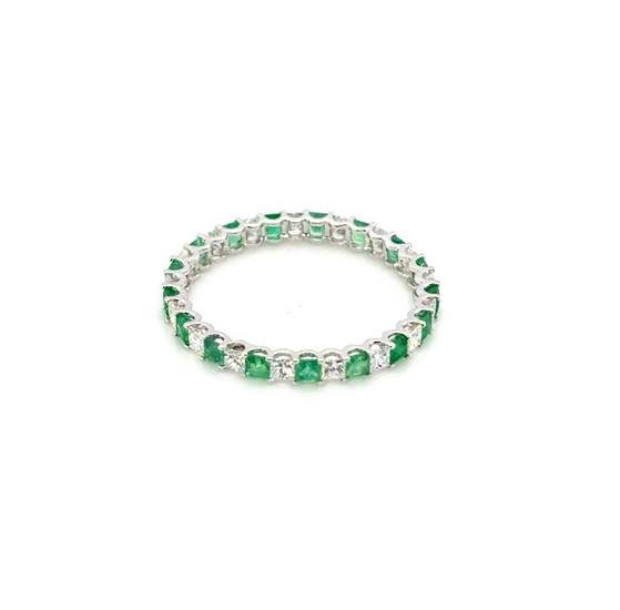18K White Gold Emerald & Diamond Band Ring