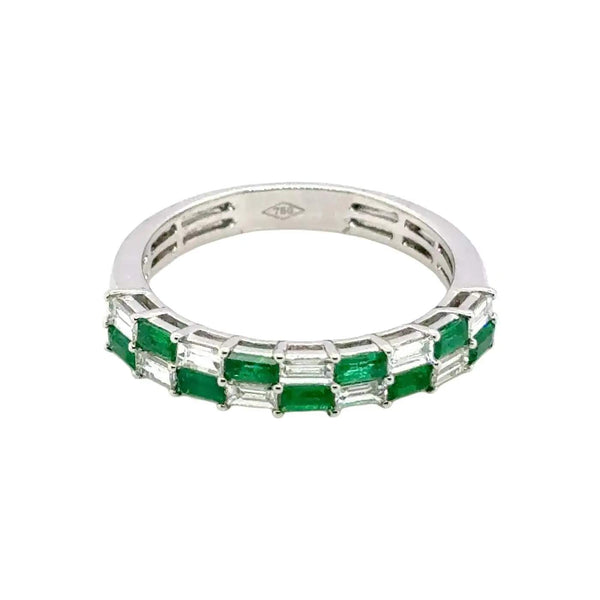 18K White Gold Emerald & Diamond Band