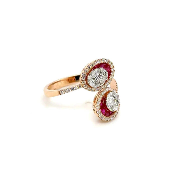 18K Rose Gold Ruby & Diamond Bypass Ring