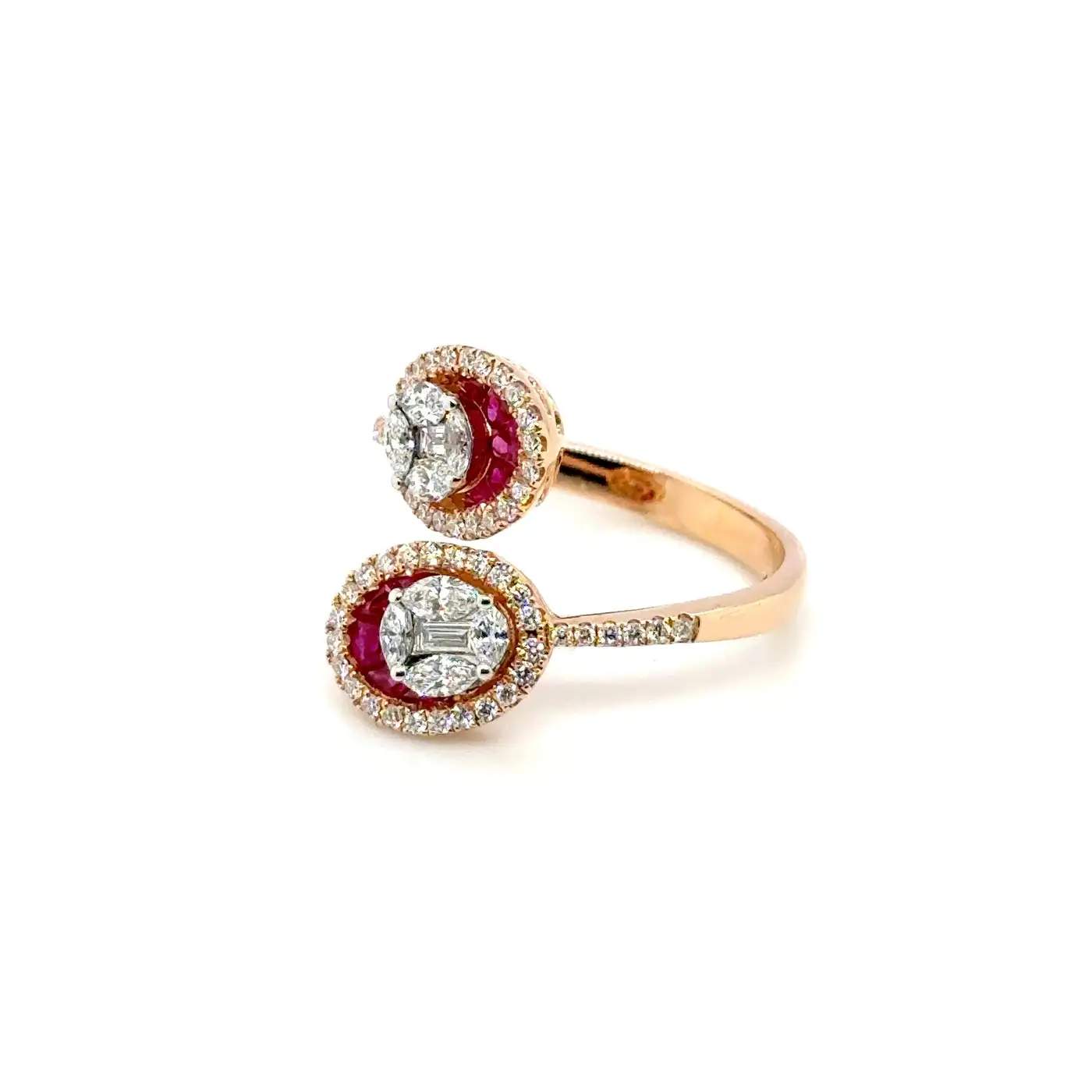 18K Rose Gold Ruby & Diamond Bypass Ring