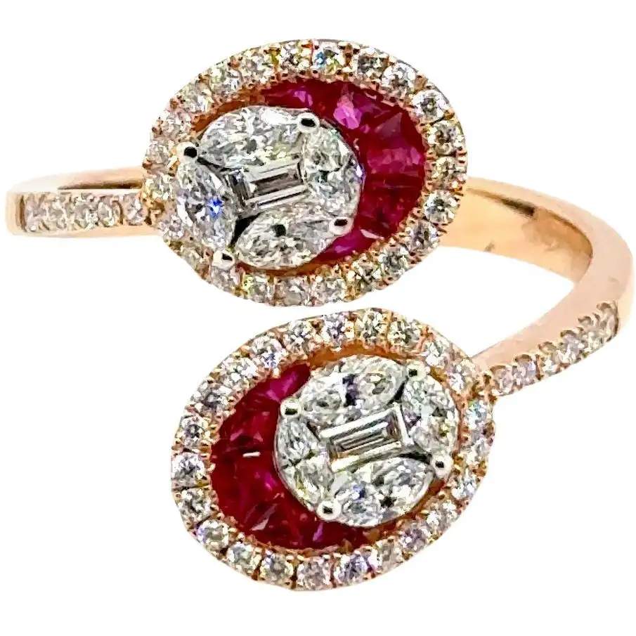 18K Rose Gold Ruby & Diamond Bypass Ring