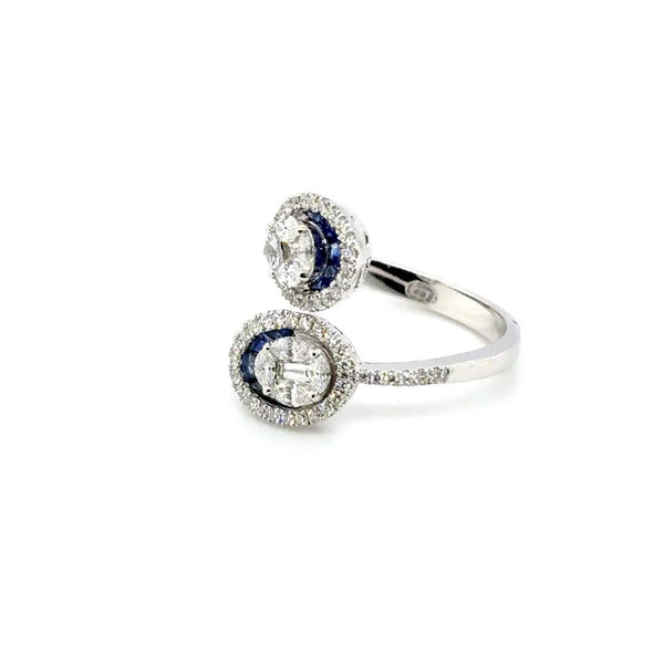 18K White Gold Sapphire & Diamond Bypass Ring