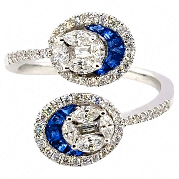 18K White Gold Sapphire & Diamond Bypass Ring