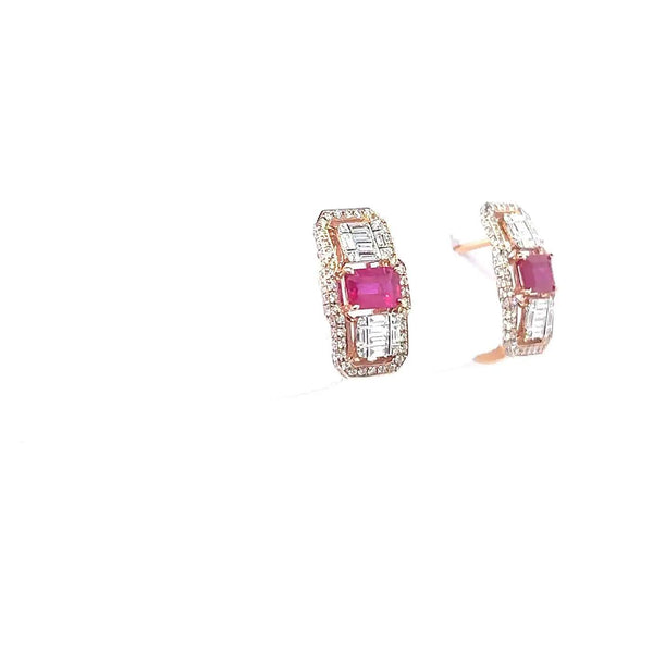 18K Rose Gold Ruby & Diamond J-Post Earrings