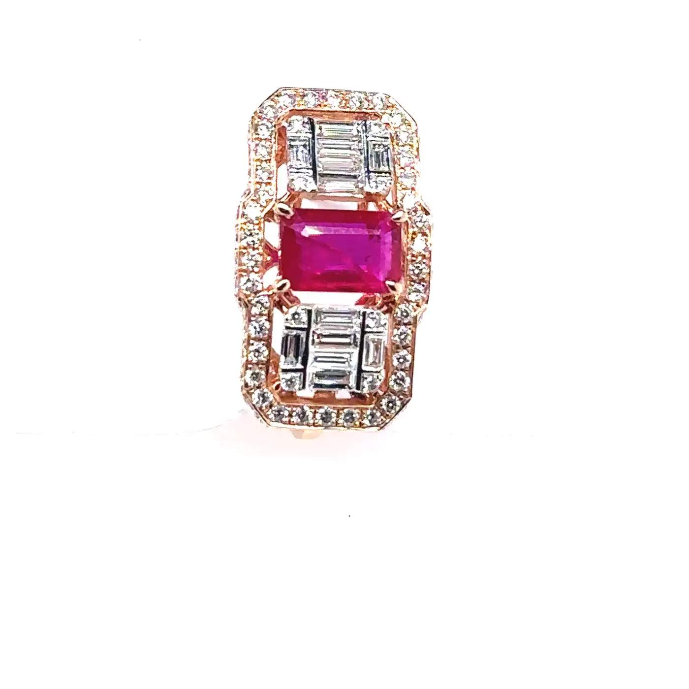 18K Rose Gold Ruby & Diamond J-Post Earrings