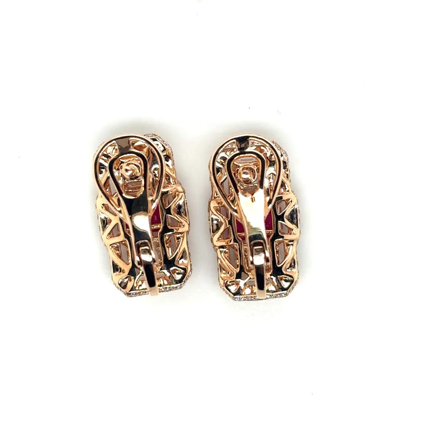 18K Rose Gold Ruby & Diamond J-Post Earrings