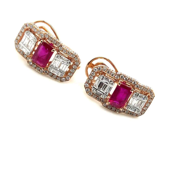18K Rose Gold Ruby & Diamond J-Post Earrings
