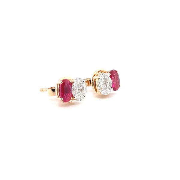 18K Rose Gold Ruby & Diamond Stud Earrings