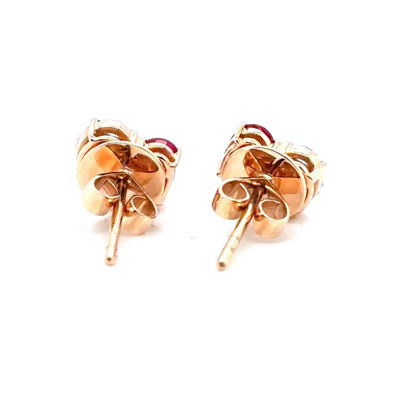 18K Rose Gold Ruby & Diamond Stud Earrings