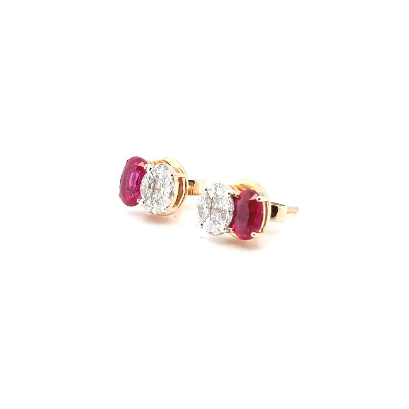 18K Rose Gold Ruby & Diamond Stud Earrings