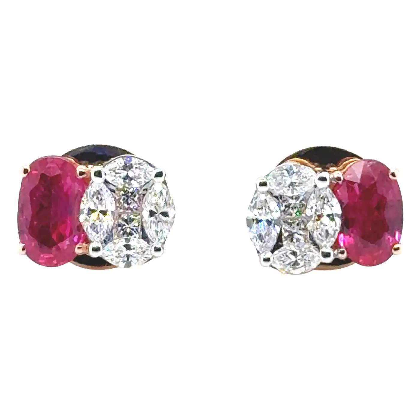 18K Rose Gold Ruby & Diamond Stud Earrings