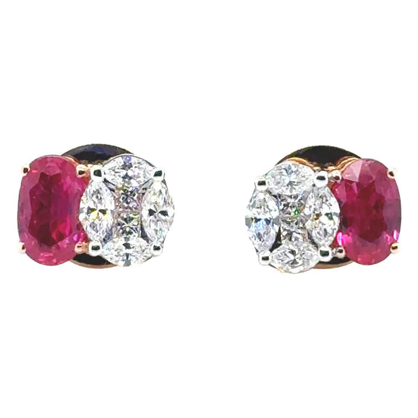 18K Rose Gold Ruby & Diamond Stud Earrings