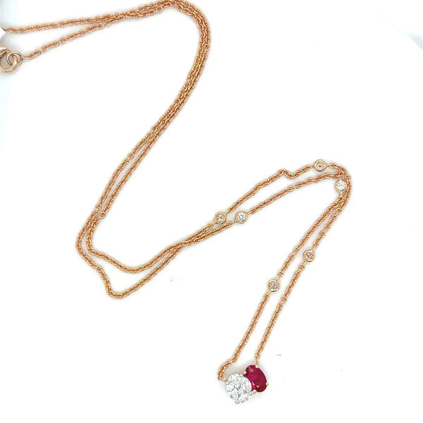 18K Rose Gold Ruby & Diamond Necklace