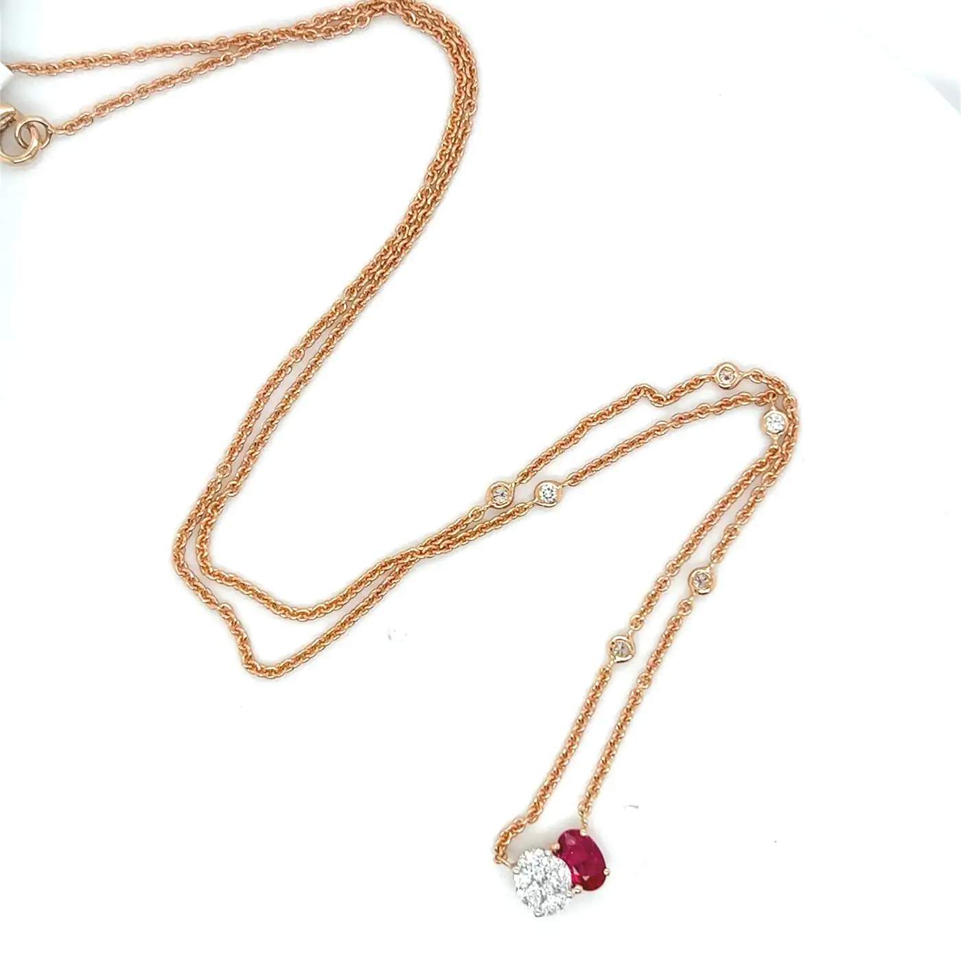 18K Rose Gold Ruby & Diamond Necklace
