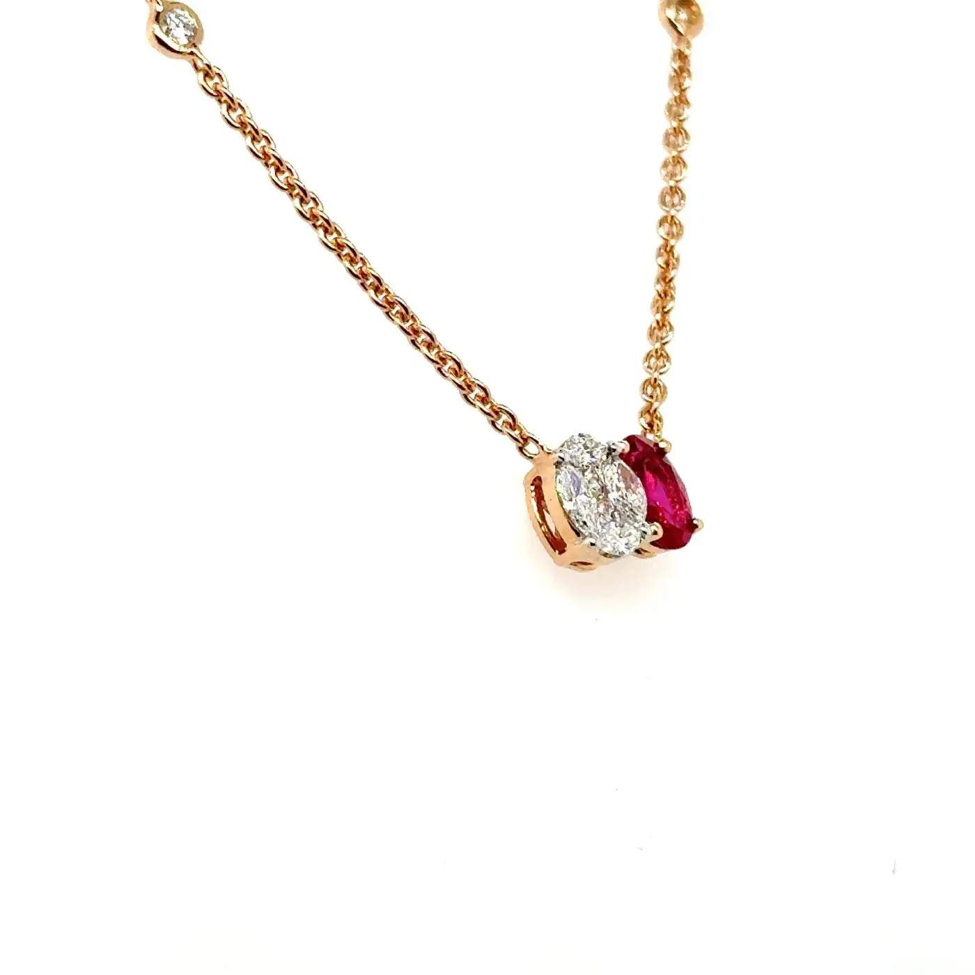 18K Rose Gold Ruby & Diamond Necklace