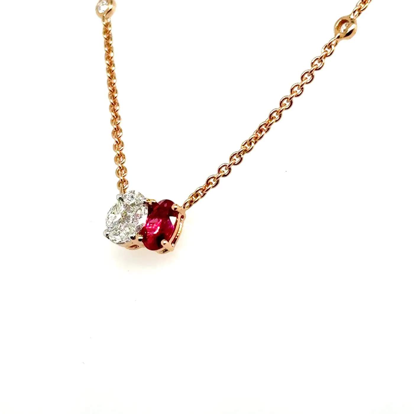 18K Rose Gold Ruby & Diamond Necklace