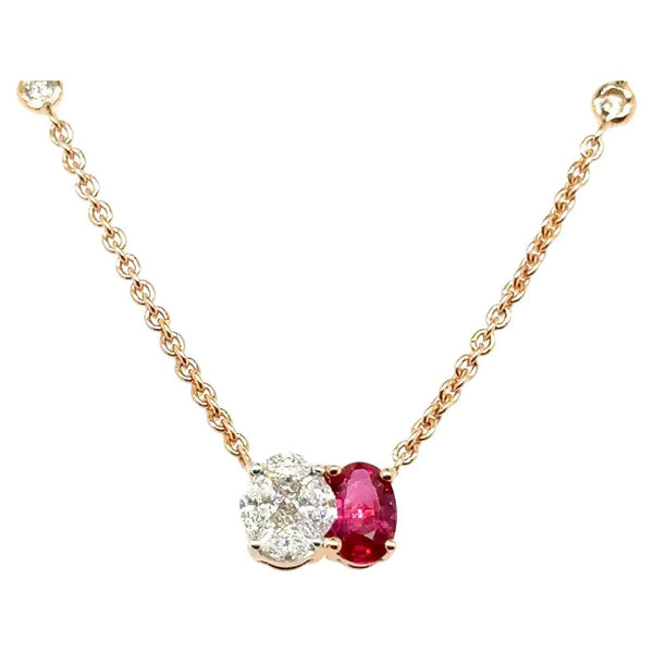 18K Rose Gold Ruby & Diamond Necklace