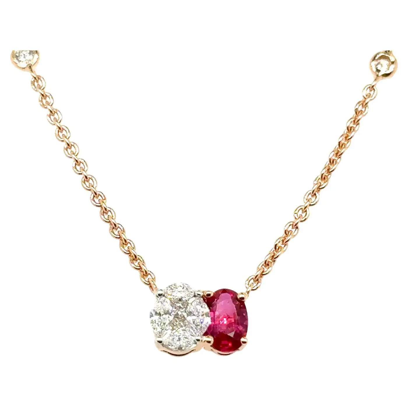 18K Rose Gold Ruby & Diamond Necklace